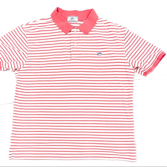 Southern Tide Other - Southern Tide Men’s SS Harbor Stripe Coral/White Skipjack Polo Size: Large